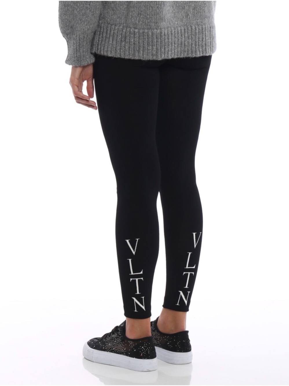 Valentino Black Intarsia viscose Yarn Logo Leggings with White VLTN Lettering